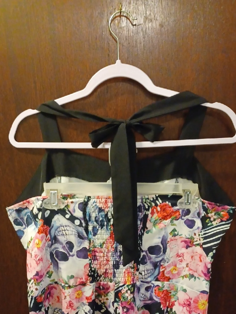 Floral Skull Fit-and-Flare Dress in Black with Pink & Blue Flowers Size XXL - Picture 8 of 14